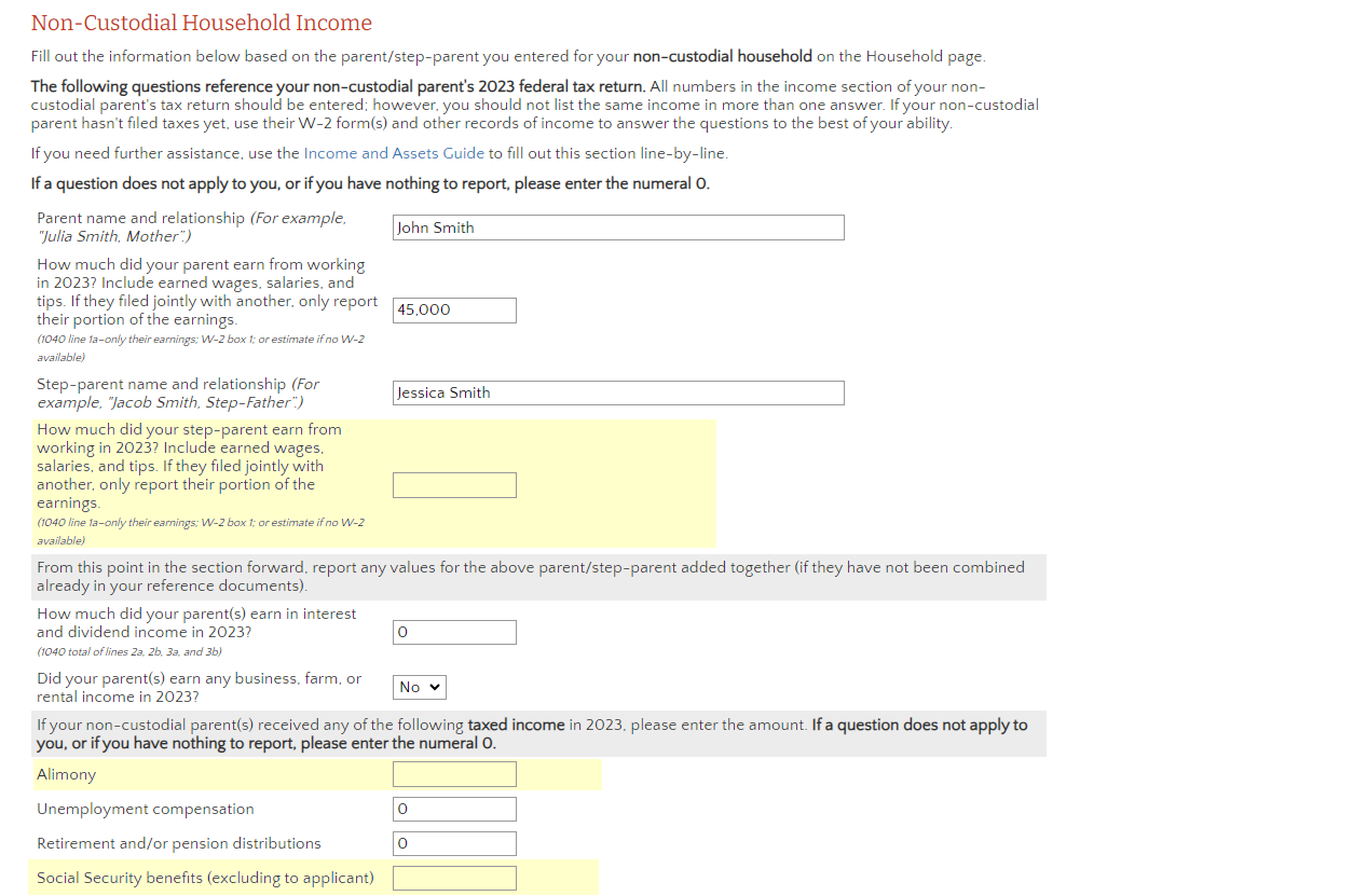 Non-Custodial Parent Income and Assets: Missing one or more required ...